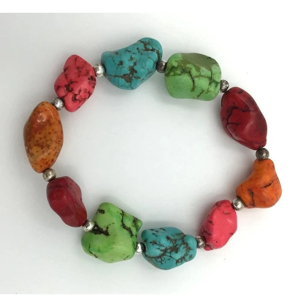 Boho Stretch Bracelets Chunky Howlite Nuggets &‎ Lamplight Beads Evil Eye Glass